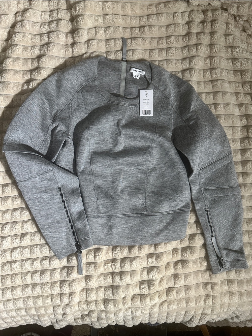 Helmut Lang Light Gray Neoprene like Sponge Fleece Zip-Cuff Crewneck Sweatshirt - Picture 11 of 16